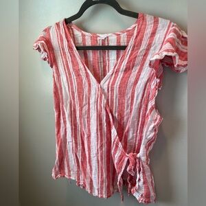 Old Navy wrap sleeveless pink striped top linen and Cotton blend large